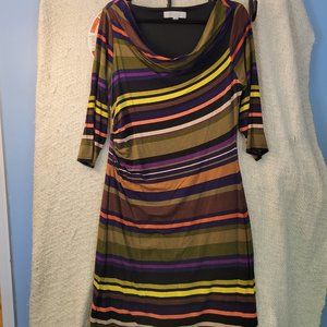 Ann Taylor Loft multi colored dress size L cowl neck rouched side